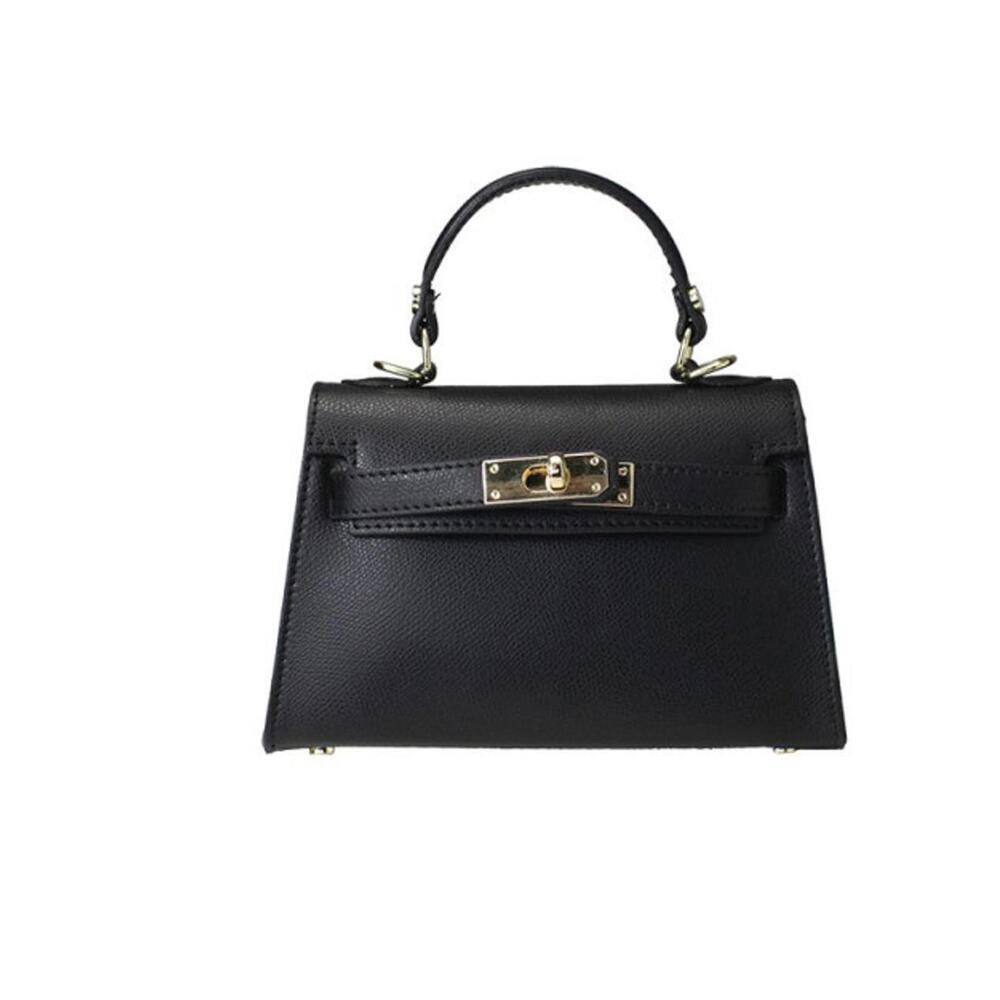 Elegant Mini Black Italian Leather Handbag with Adjustable Strap